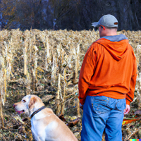 Hunter and dog in the field